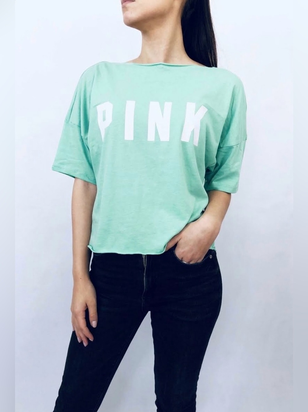 PINK Victorias Secret Oversized Boatneck Campus Tee